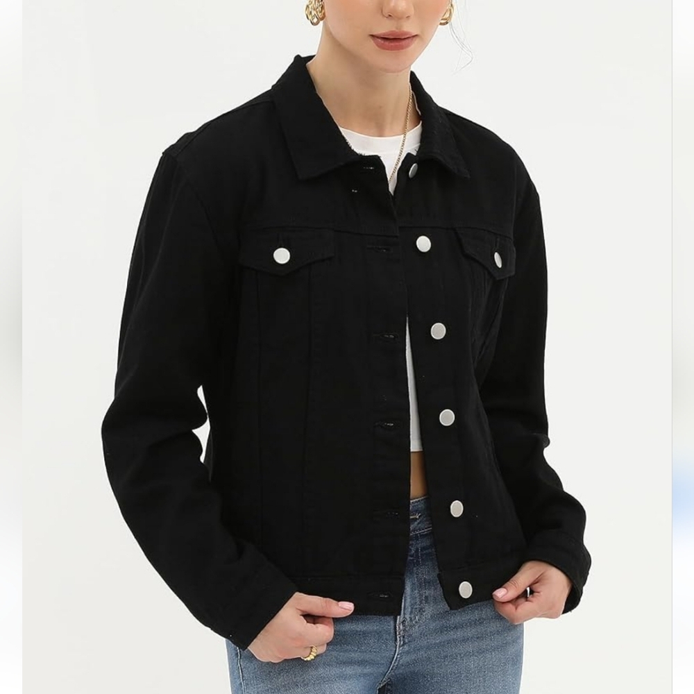 Susan Graver Black Jean Jacket Size Large